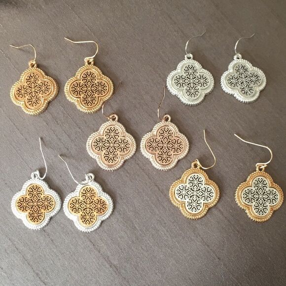 Boho Clover Shape Moroccan Filigree Earrings NWT - Picture 2 of 8